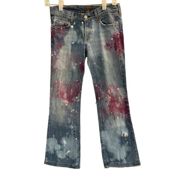 7 for all mankind hand upcycled women’s jeansbleach dyed and blinged sz 25
